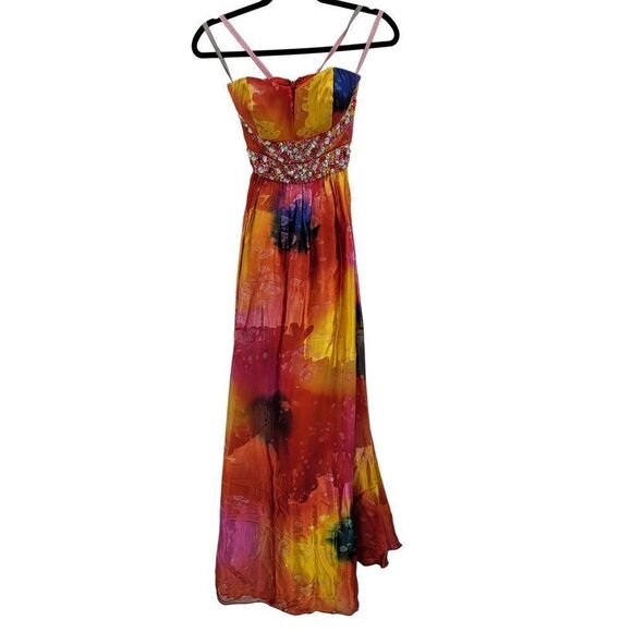 Womens Alexia Gown Silk Stapless Jeweled Bustier Fairycore Acid Pixie Rainbow 2 - Picture 3 of 16